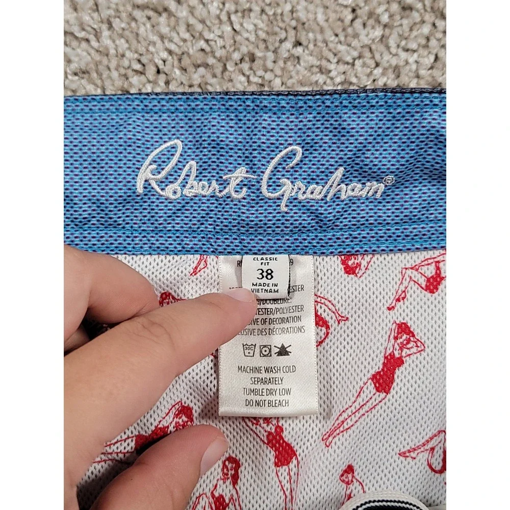 Robert Graham Mens Classic Fit Swim Trunks Size 38 Gray Lined Stretch Beach Surf